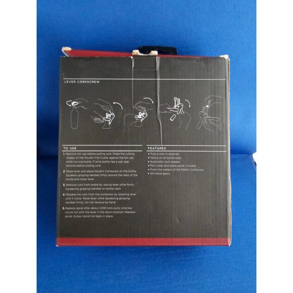 Black Houdini Lever Wine Corkscrew by Rabbit w/Foil Cutter & Case - $39.99 New! - Picture 6 of 6